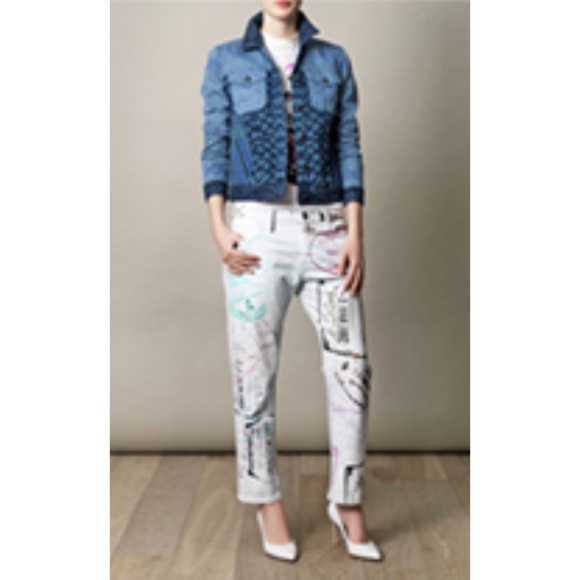 CURRENT/ELLIOTT • Mary Katrantzou Fountaine Denim Jacket w/ Contrast Mosaic - Picture 15 of 16